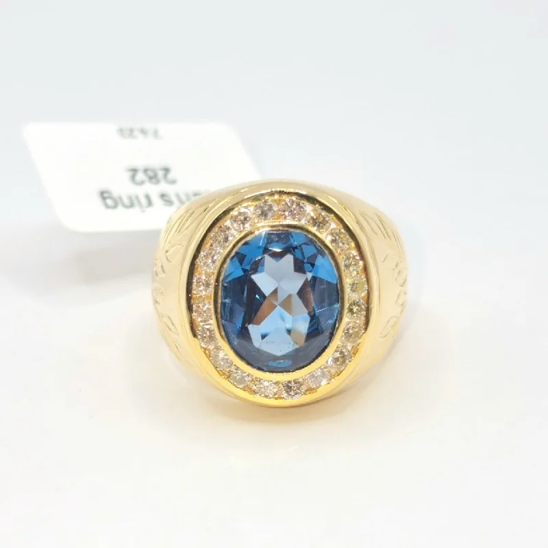 Solid pave ring-Blue Oval Diamond Men's Ring