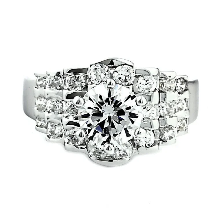 Delicate-band ring-Brenda: 2.6ct Russian Ice CZ Simulated Diamond 3 in 1 Wedding Ring Set