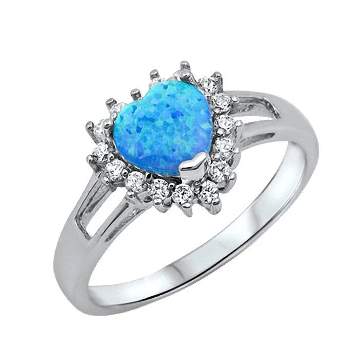 Fine-etched ring-Calida: Pacific Blue Opal and Russian IOF CZ Split-band Promise Ring