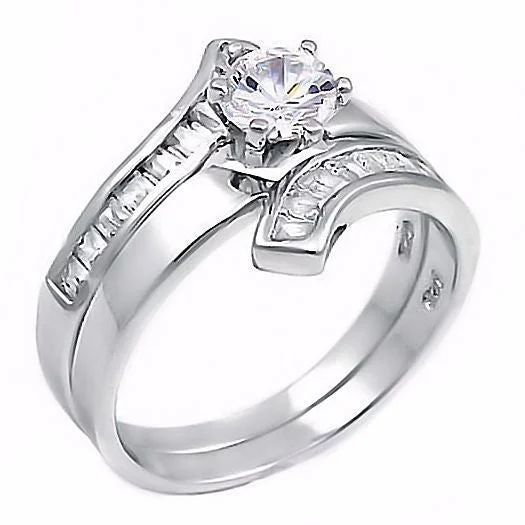 Glimmering crystal ring-Caprina: 1.8ct Flared Bypass Russian Ice on Fire CZ Wedding Ring Set