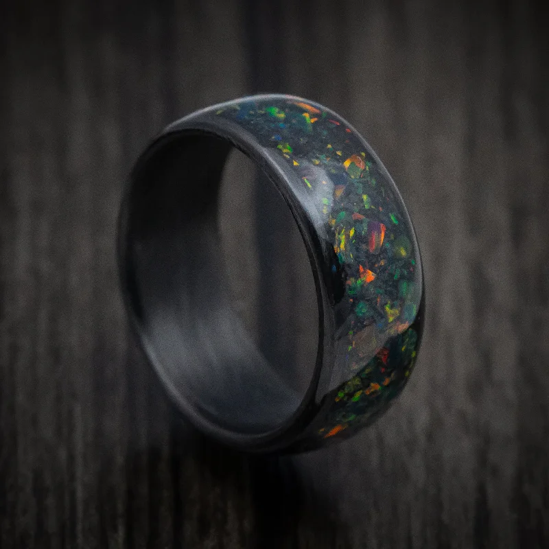 Textured ring-Carbon Fiber and Opal Men's Ring with Glow Custom Made Band