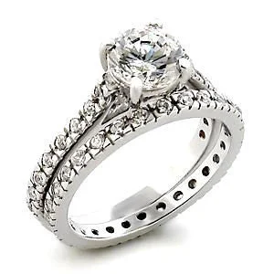 Faceted crystal ring-Christy: 2.1ct Ice on Fire CZ Eternity Wedding Ring Set, White HGe