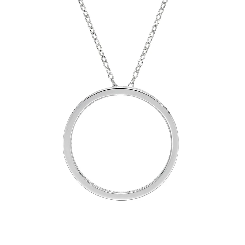 Rich emerald necklace-Circle of Life Unique Edge Set Pendant in White Gold