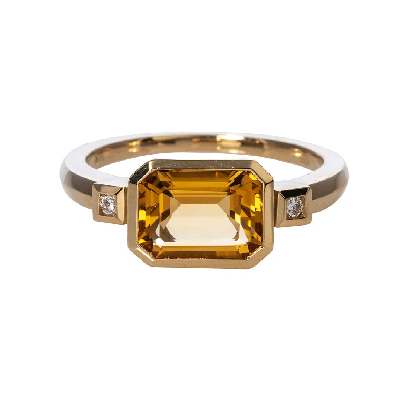 Rough ruby ring-Citrine & Diamond 14K Yellow Gold Ring