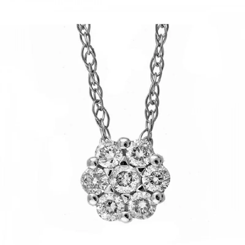 Rough gem necklace-Classic White Gold Diamond Cluster Pendant Necklace, 0.10 cttw