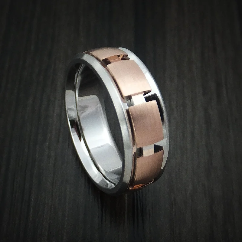 Hovering diamond ring-Cobalt Chrome and 14k Rose Gold Band Spinner Custom Made Men's Ring