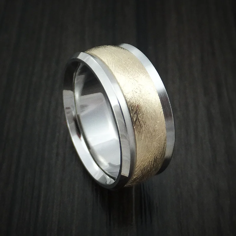 Curled wire ring-Cobalt Chrome and 14k Yellow Gold Band Distressed Texture Custom Made Men's Ring