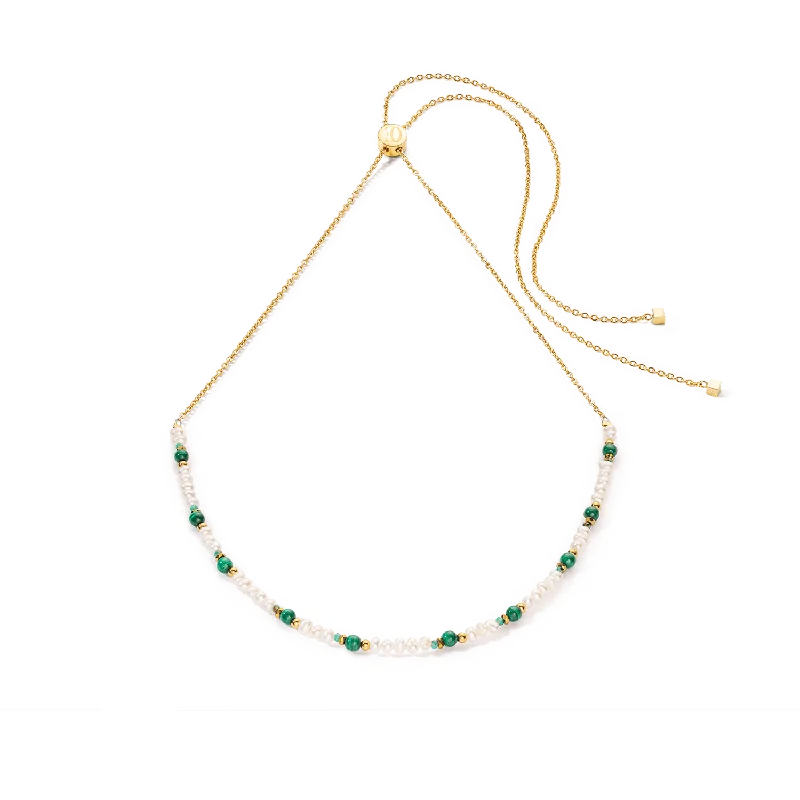 Holographic necklace-Coeur De Lion Harmony Gold Pearl and Malachite Necklace