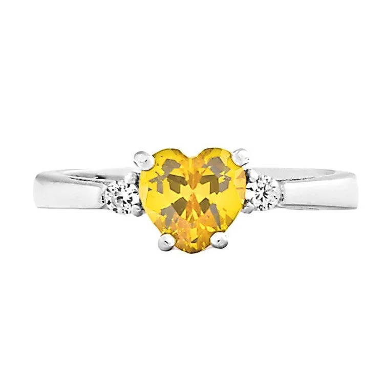 Curled wire ring-Colleen: 0.81c Heart Cut Citrine and Russian Ice CZ Promise Ring