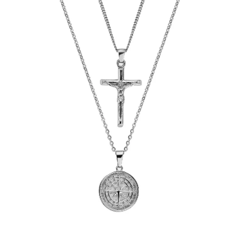 Craggy stone necklace-Compass X Crucifix