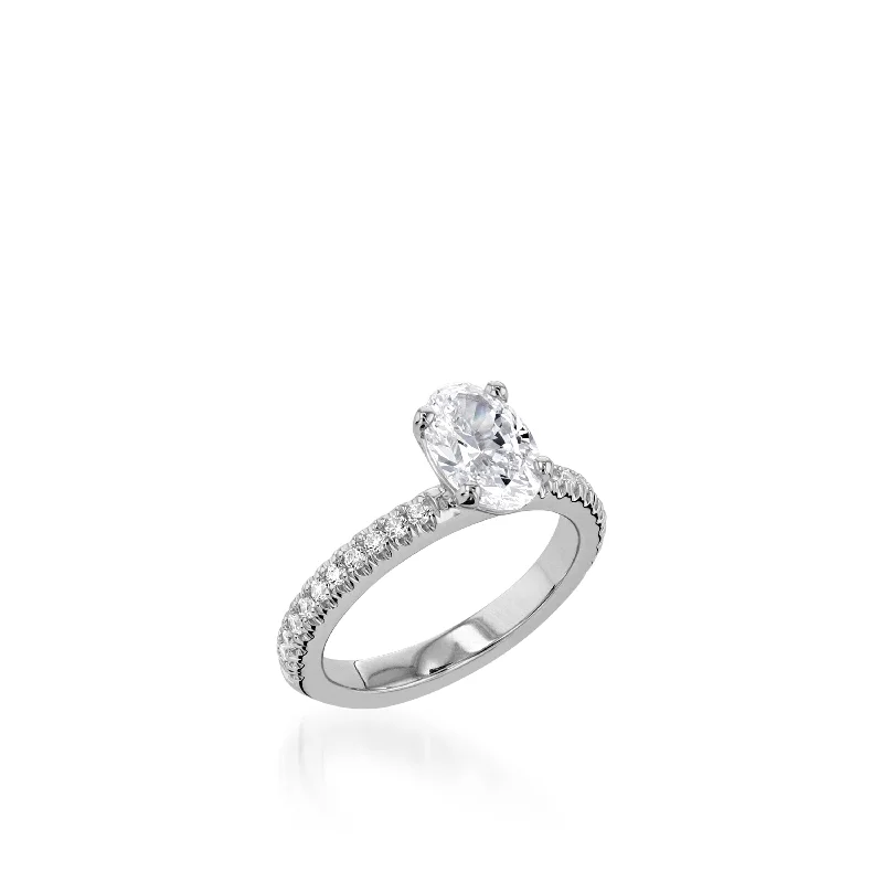 Crest motif ring-Essence Oval White Gold Engagement Ring