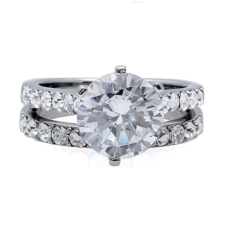 Channel-edge ring-Corinna: 4.72ct Russian Ice Diamond CZ 2 pc 316 Steel Wedding Ring Set