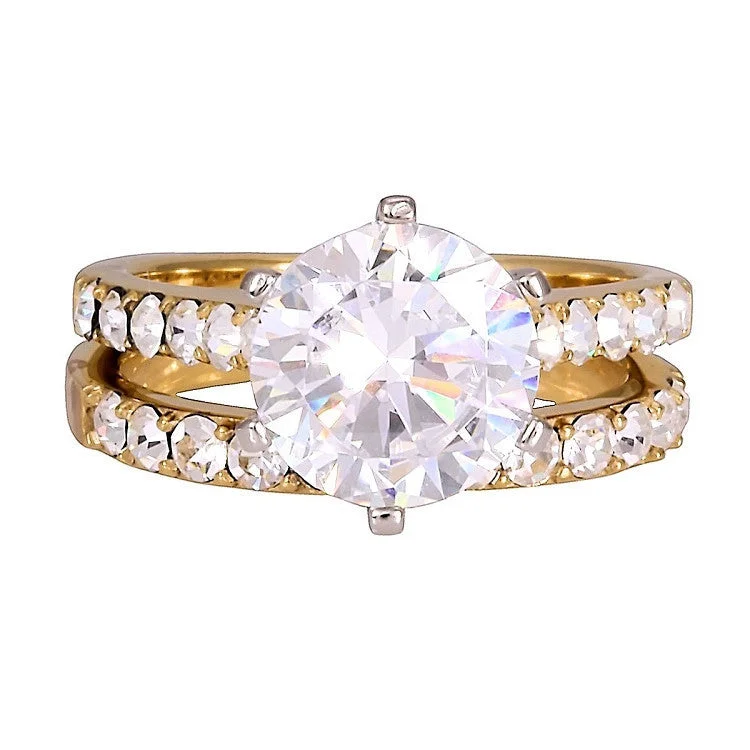 Stellar design ring-Corinna in Gold: 4.72ct Diamond Ice CZ 2 pc 316 Steel Wedding Ring Set