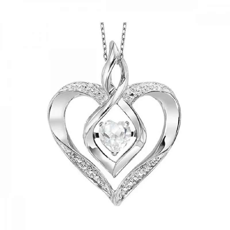 Luminous quartz necklace-Rhythm of Love Heart Pendant with Created White Topaz