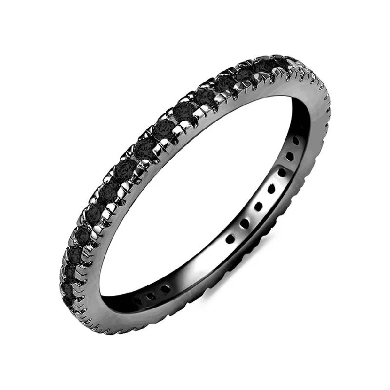 Hand-scored ring-Crislu Black Rhodium Plated Sterling Silver and Cubic Zirconia Eternity Band