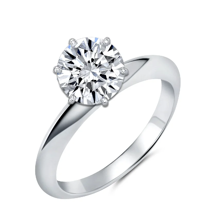 Flat cabochon ring-Crislu Platinum Plated Sterling Silver and Cubic Zirconia Solitaire Ring