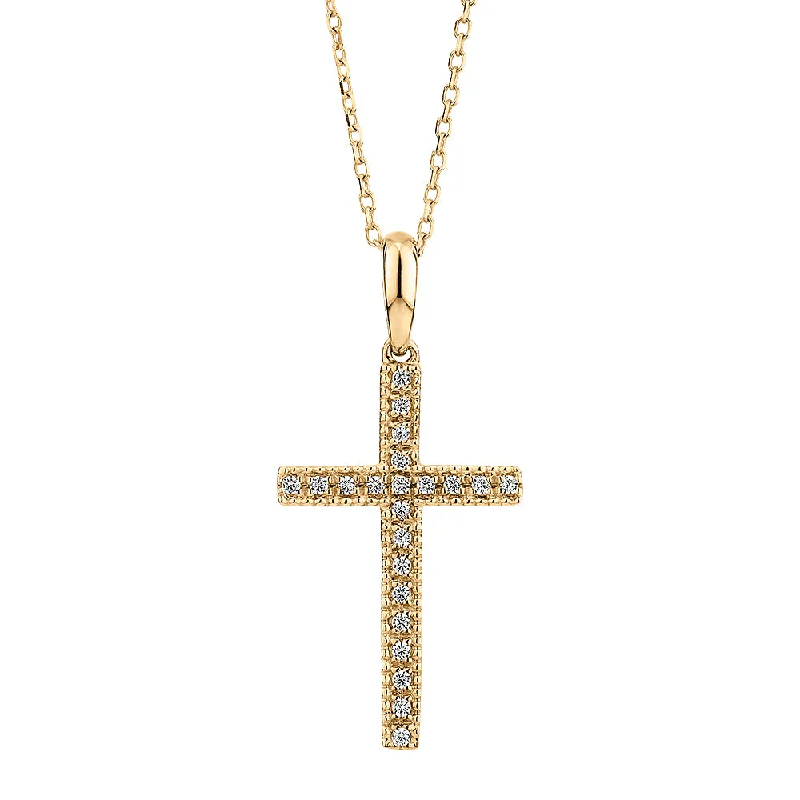 Sleek cobalt necklace-Cross pendant with diamond simulants in 10 carat yellow gold