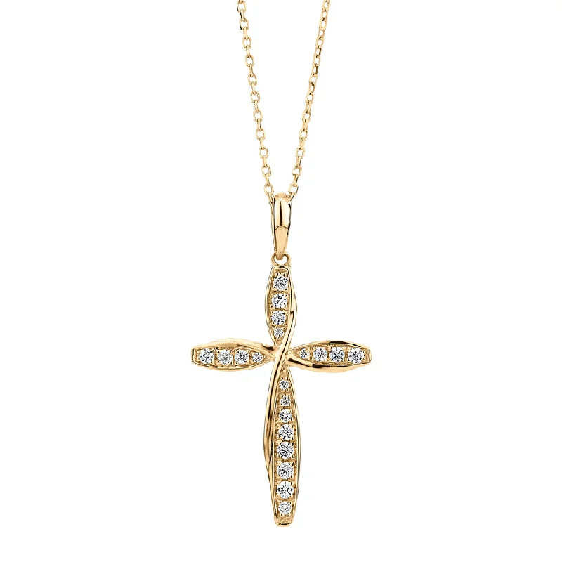 Stellar design necklace-Cross pendant with diamond simulants in 10 carat yellow gold