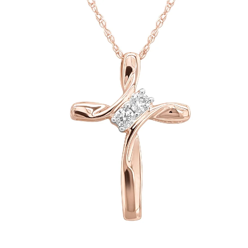 Coupled chain necklace-Cross Pendant with Diamonds in Rose Gold