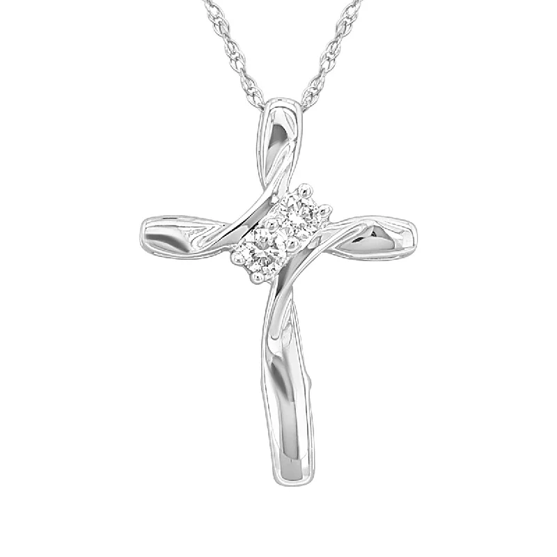 Scored edge necklace-Cross Pendant with Diamonds in White Gold