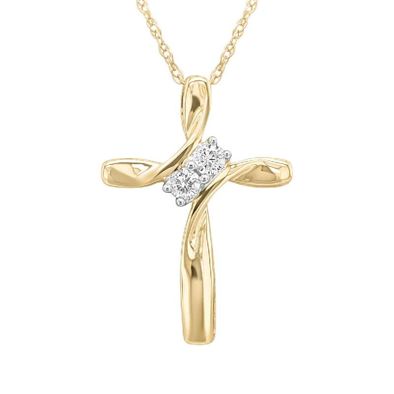 Embossed gem necklace-Cross Pendant with Diamonds in Yellow Gold