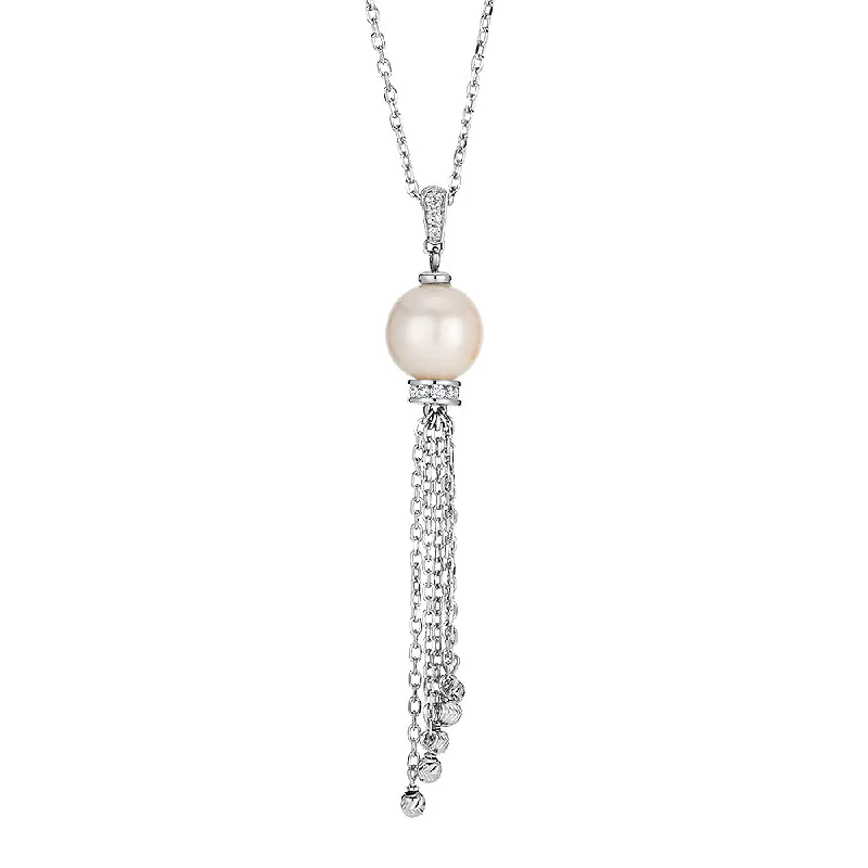 Mottled stone necklace-Cultured freshwater pearl drop necklace in sterling silver