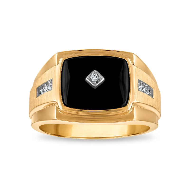 Extended diamond ring-Cushion Onyx and Diamond Ring in 10KT Yellow Gold