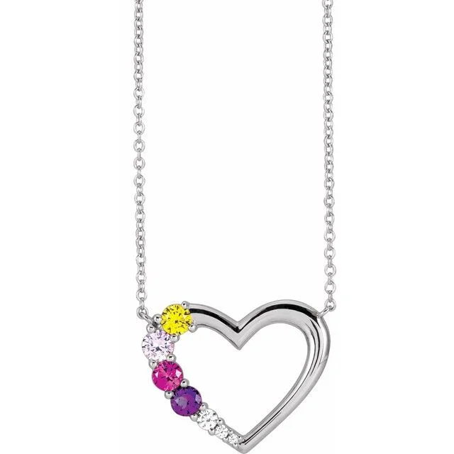 Ridged necklace-Custom Birthstone Open Heart Necklace in Sterling