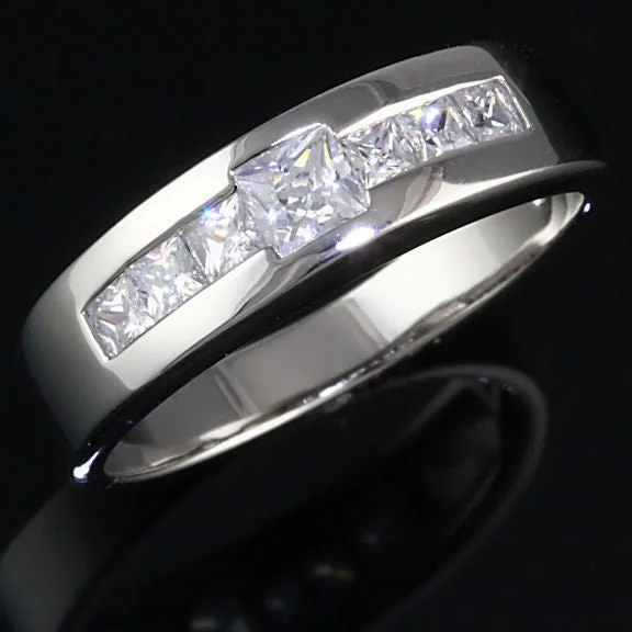 Tarnished gold ring-Dallas: Mens 0.7ct Ice on Fire Russian CZ Channel Band Ring