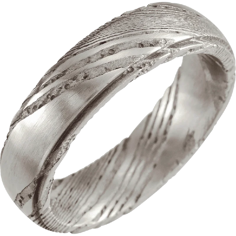 Infinite weave ring-Damascus Steel 6mm Flat Patterned Band Ring