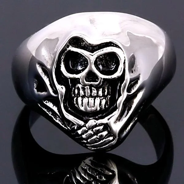 Corkscrew ring-Damien 2: Smaller Mens 316L Stainless Steel Grim Reaper Skull Ring