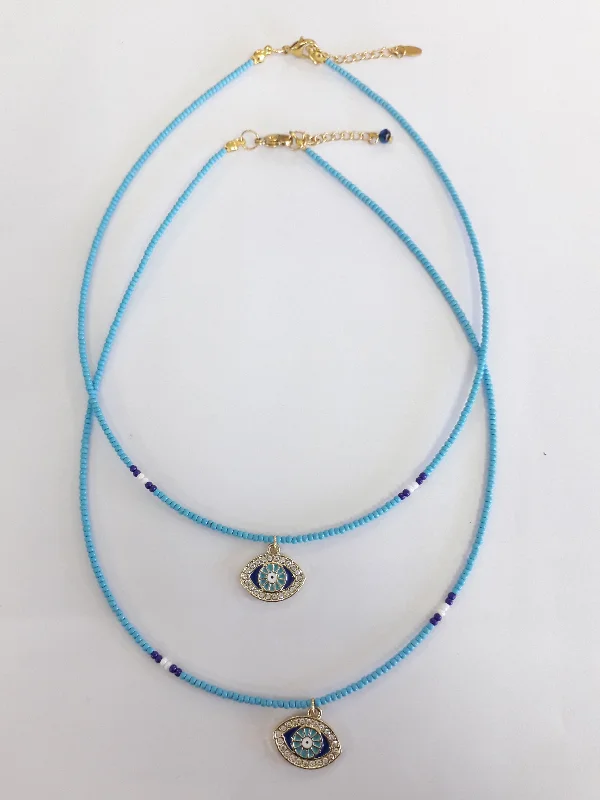 Ripple-wave necklace-Diamante Evil Eye Necklaces