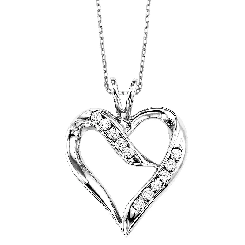 Pointed stone necklace-Diamond Heart Pendant in Sterling Silver