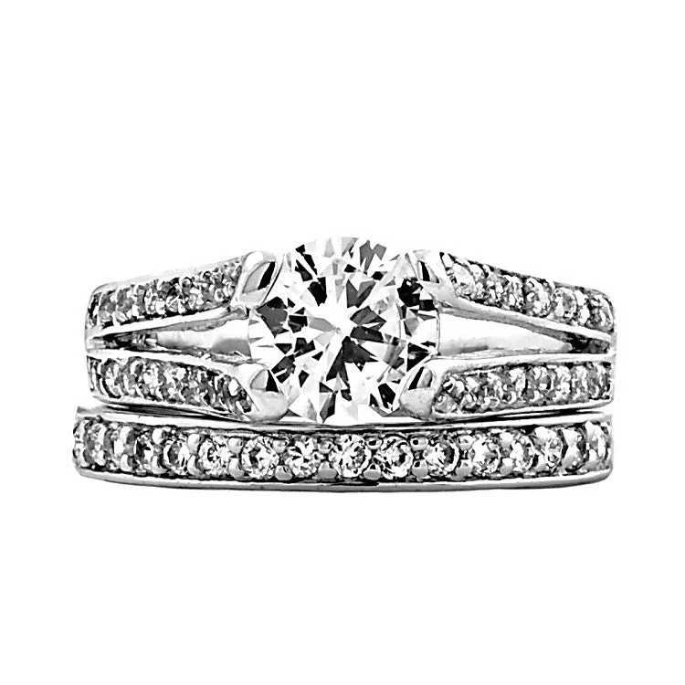 Spotted band ring-Diana: 2.69ct 2 pc Brilliant Cut CZ Micro Pave Wedding Ring Set Silver