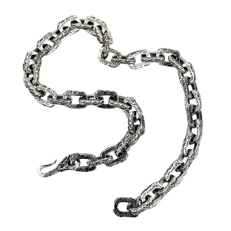 Solid pave necklace-Dragon Link Sterling Silver Men's Biker Necklace