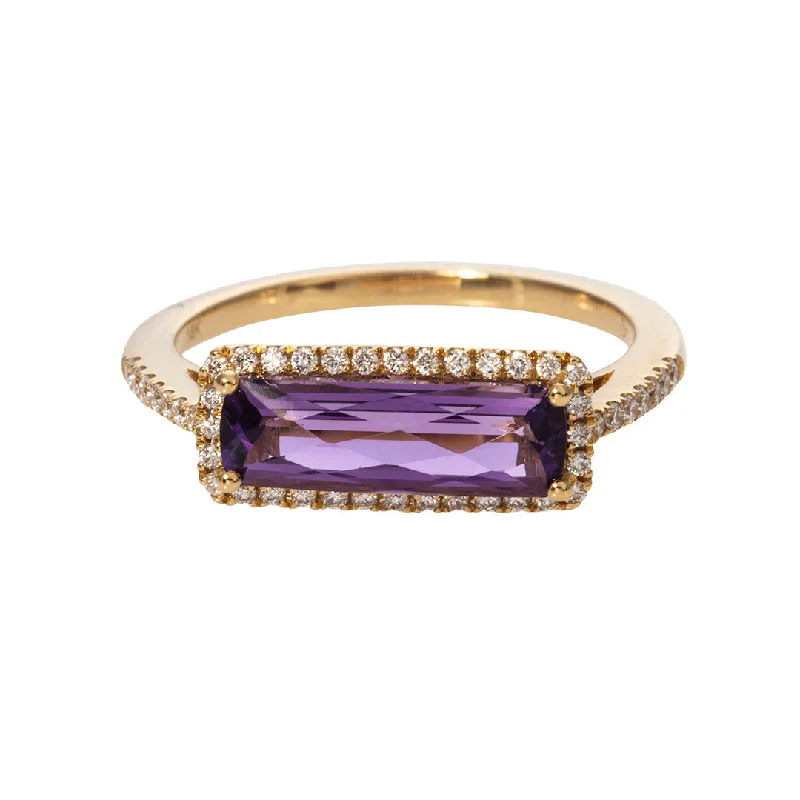 Flush ring-Amethyst & Diamond East-West 18K Yellow Gold Ring