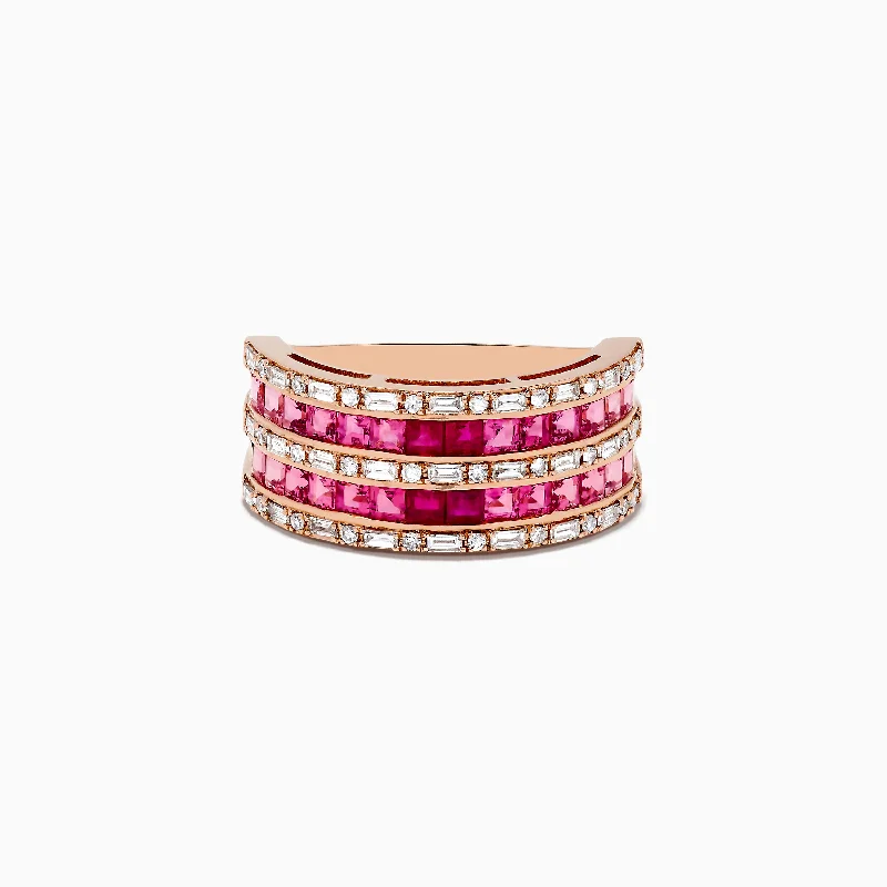 Faint silver ring-14k Rose Gold Princess Cut Pink Tourmaline and Ruby Ring 1.61 TCW