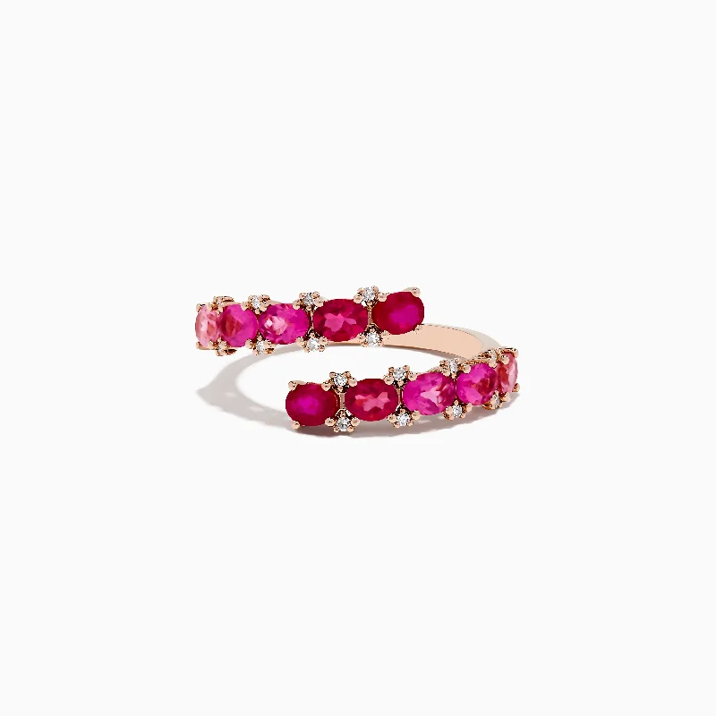 Six-gem ring-14k Rose Gold Pink Tourmaline and Ruby Bypass Ring 1.49 TCW