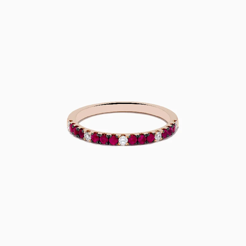 Rich emerald ring-14k Rose Gold Ruby and Diamond Stacking Band