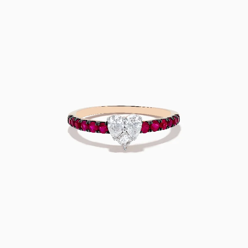 Molten gold ring-14k Rose Gold Ruby and Diamond Heart Ring