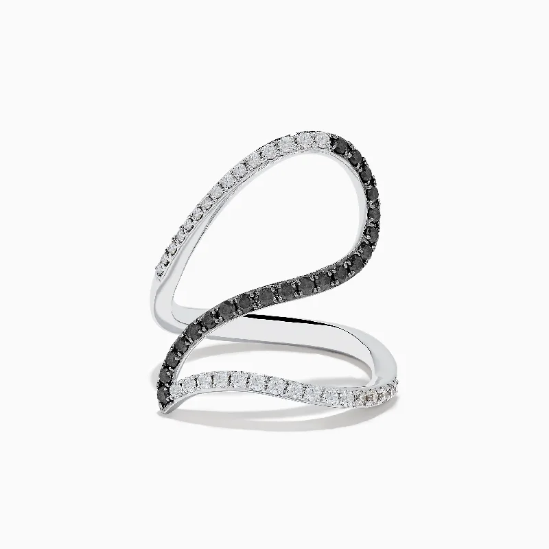 Textured ring-14K White Gold Black and White Diamond Fashion Ring