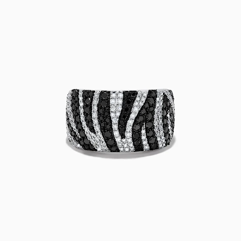 Thick gold ring-14k White Gold Black and White Diamond Zebra Print Ring