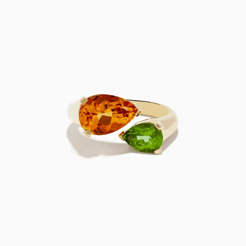 Breezy silver ring-14k Yellow Gold Citrine and Peridot Toi Et Moi Ring