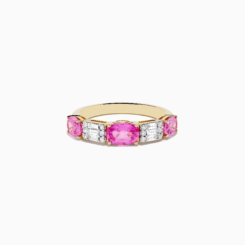 Shining gem ring-14k Yellow Gold Pink Sapphire and Diamond Ring