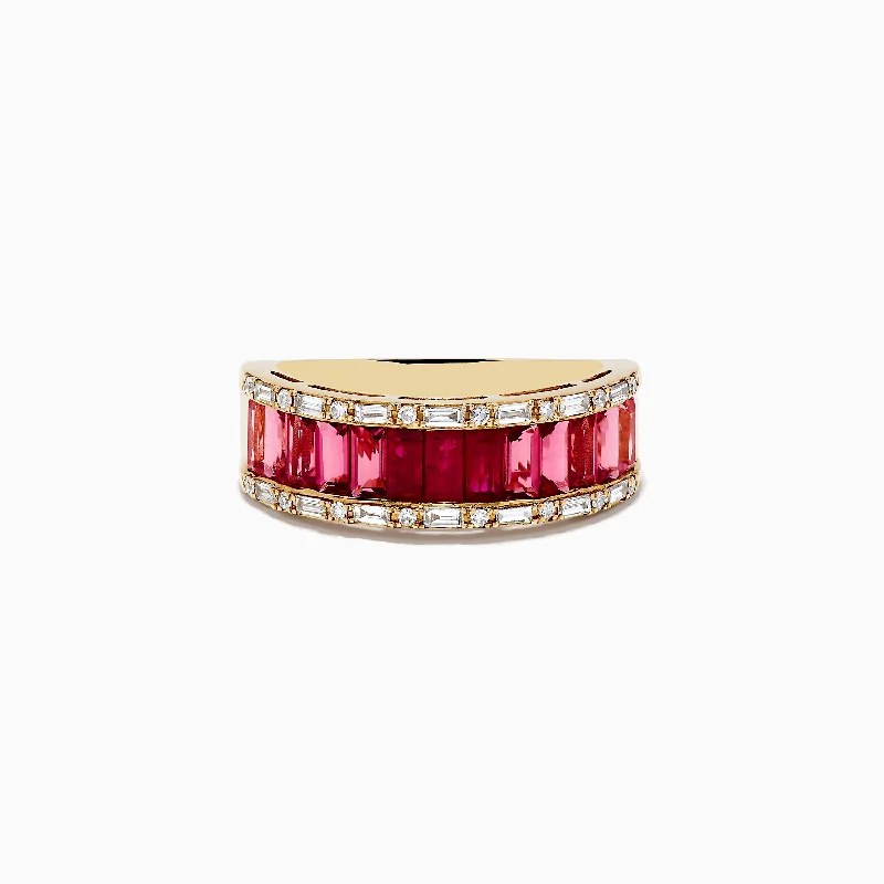 Solid pave ring-14k Yellow Gold Baguette Cut Ruby and Pink Tourmaline Band