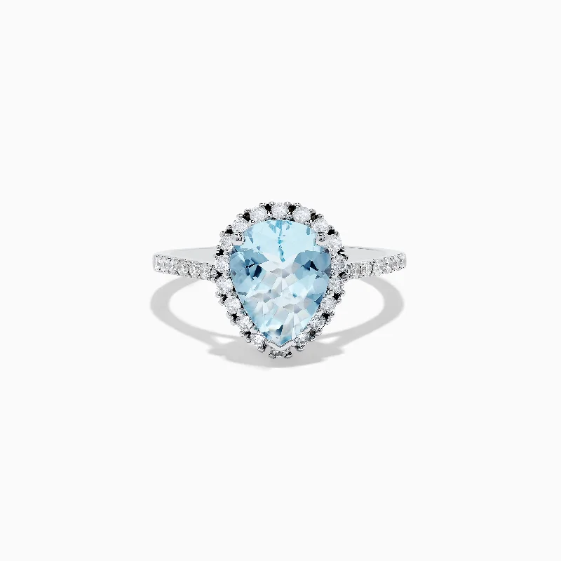 Holographic ring-Aquarius 14K White Gold Aquamarine and Diamond Teardrop Ring