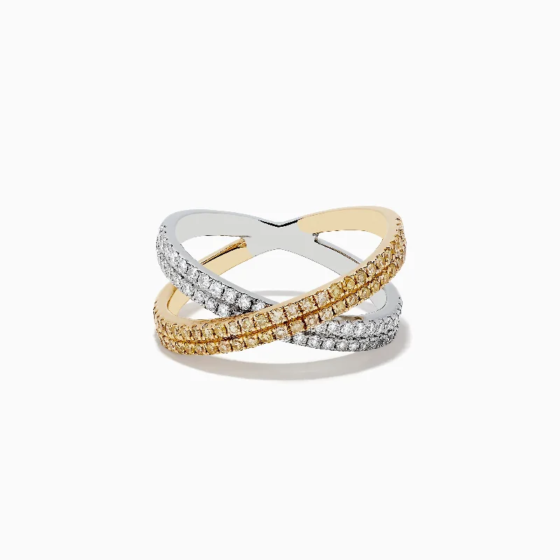 Molten gold ring-Canare 14k Two Tone Yellow and White Diamond Crossover Ring 0.78 TCW