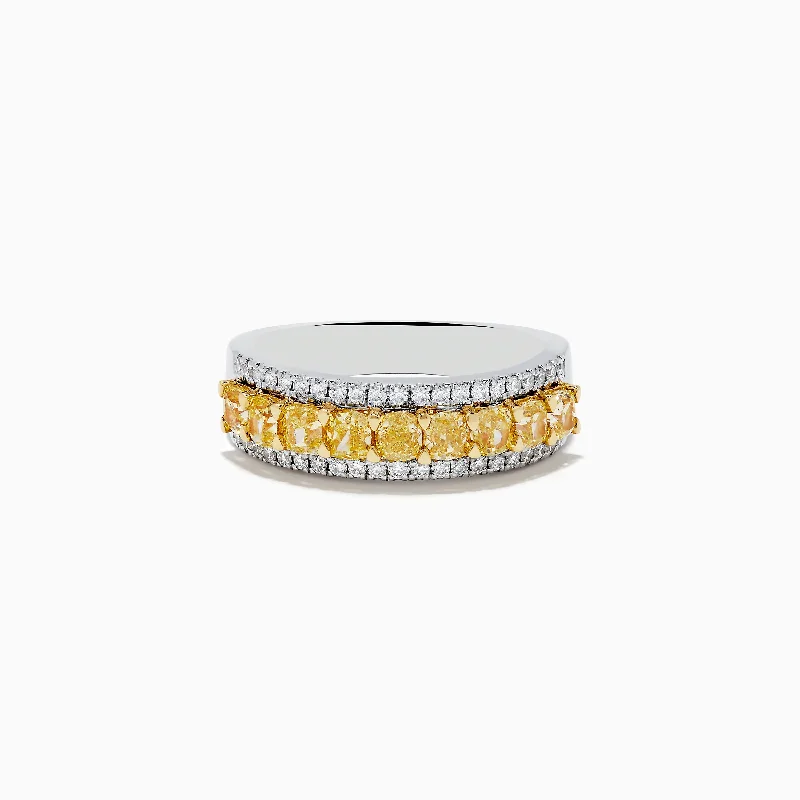 Crest motif ring-Canare 18k Two Tone Gold Cushion Cut Yellow Diamond Band 1.70 TCW