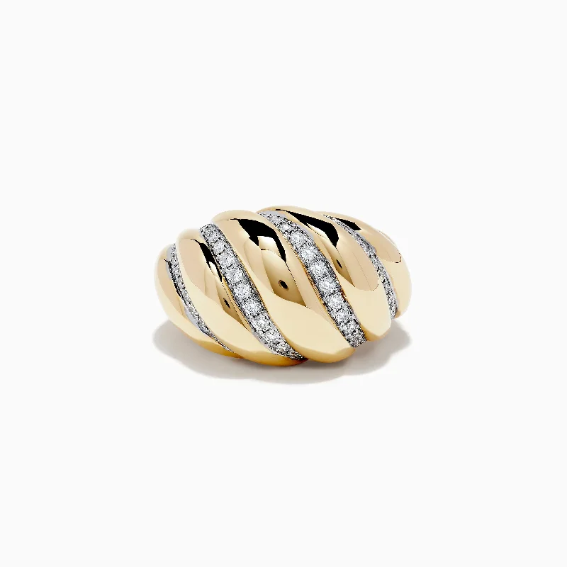 Coupled band ring-D'Oro 14k Yellow Gold Dome Diamond Croissant Ring