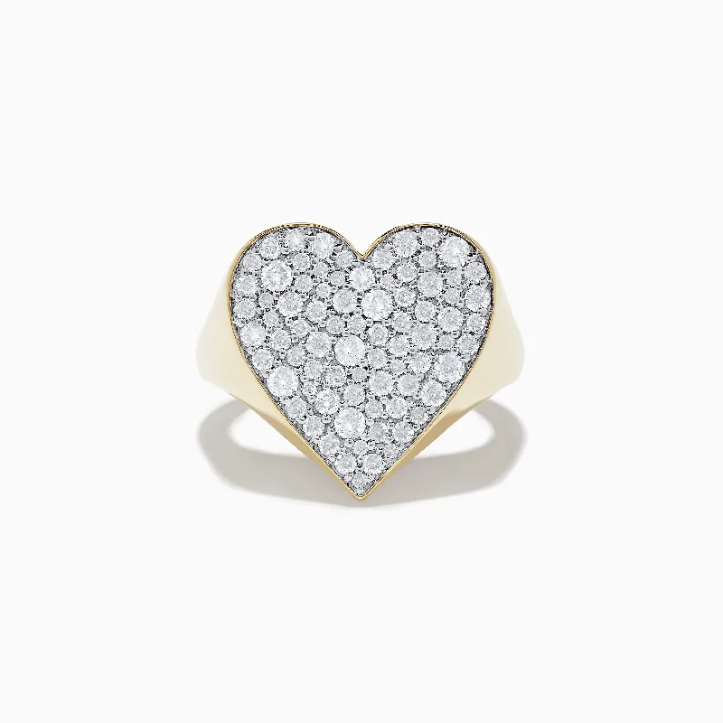 Radiant sun ring-D'Oro 14k Yellow Gold Pave Heart Diamond Statement Ring